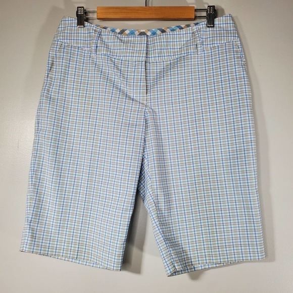 Adidas Athletic Bermuda Golf Shorts Plaid Blue Yellow Size 8 - Picture 9 of 9
